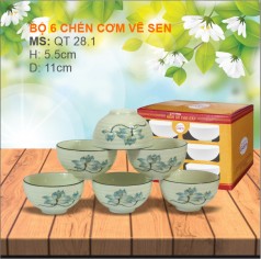 Bộ 6 chén cơm vẽ Sen